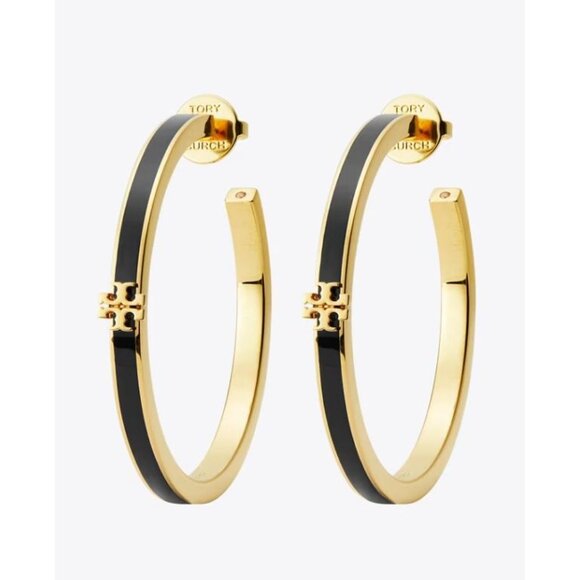 ✺ TORY BURCH BLACK AND GOLD KIRA ENAMEL HOP EARRINGS ✺✺ - Picture 3 of 7